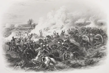 Slaget ved Moodkee, 1845, indgraveret af C.H. Jeens, fra 