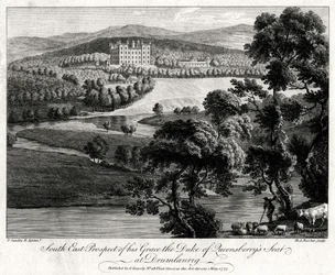 South East Prospect of his Grace the Duke of Queensberrys sæde i Drumlanrig, Skotland, 1775
