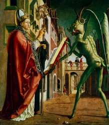 Djævelen overrækker Sankt Augustin lasternes bog, ca. 1455-1498