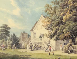 A Game of Bowls på Bowling Green uden for Bunch of Grapes Inn, Hurst, Berkshire