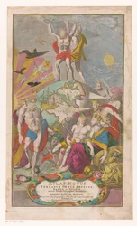 Atlas en Hercules bærer sternerhemel Titelside for: Johann Baptista Homann, Atlas Novus Terrarum Orbis Imperia, Regna og Status Exacte Tabulis Geographicè Demonstrants, 1729