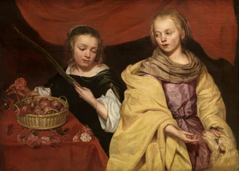 To piger som Saint Agnes og Saint Dorothea, ca. 1650.