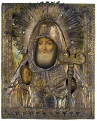 Saint Mitrophane of Voronezh (1623-1703) - Saint Mitrophane of Voronezh - Maleri af Mikhail Vasilievich Borodulin (?-1859)