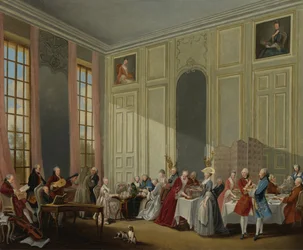 Mozart giver en koncert i Salon des Quatre-Glaces ved Palais du Temple i The Court of The P