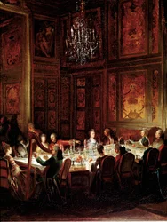 Middag for Prins Louis Francois de Conti, Templets Palads”” Detalje. Maleri af Michel Barthelemy Ollivier (1712-1784) 1766 søn. 0,56x0,71 Versailles, musee du chateau
