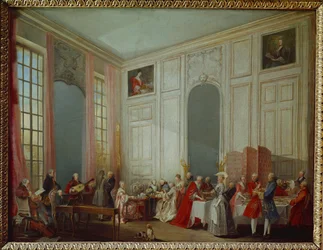 Te i prins de Contis salon i Palais du Temple (maleri på lærred)