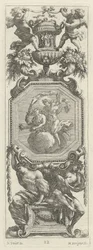 Ornamental panel overbygget af to putti og en vase