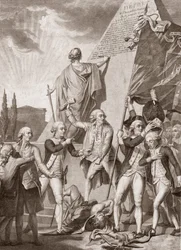 Michel Picquenot (1747-1814). Allegorier for filosofi og patriotisme, vindere af fordommenes dæmon - Philosophy et le Patriotisme victors du demon des Prejudices - af Michel Picquenot (1747-1814).