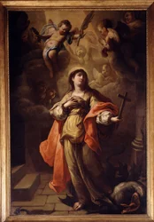 Sankt Margaret. I hans hånd et krucifiks og hans fødder dragen (olie på lærred)