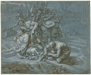 Kristus afklædt på korset, ca.1680 (pen og blæk over kridt og blyant på papir)