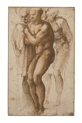 En nøgen mand (efter Masaccio) og to figurer bag ham (pen og to nuancer af brunt blæk, brun lavering, vandmærke)