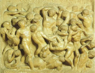 Slaget ved Lapiths mod Kentaurer af Michelangelo (1475-1564), marmor, 80 5x88 cm