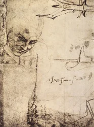 Ansigt, tegning af Michelangelo, Cabinet of Drawings and Prints, Uffizi Gallery, Firenze