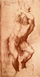 Studie til en af figurerne fra den sidste dom, tegning af Michelangelo. Gallerie dellAccademia, Venedig