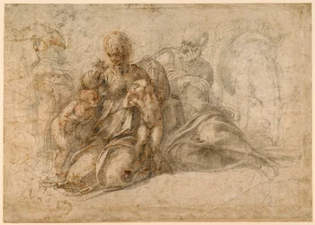 Den hellige familie (recto); Amorøse Putti (verso) ca. 1530