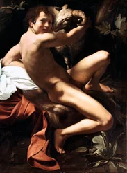 Sankt Johannes Døberen i ørkenen Maleri af Michelangelo Merisi kaldet The Caravaggio eller il Caravaggio (1571-1610) 1609 Sun. 159x124 cm Rom, Galleria Borghese
