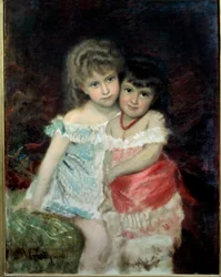 Portræt af Blanche og Amelie Maleri af Michel Gordigiani (1830-1909) 1877 Firenze, Museum of Modern Art