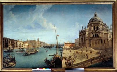 Udsigt over indgangen til Canal Grande og på Salutkirken i Venedig Maleri af Michele Marieschi (1710-1741) 1700-tallet søn. 1,25x2,13 m