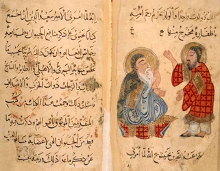 Eller. 2784, ff.101-101v Tekstside, og modsat, Ibn Bakhtishu og elev, illustration fra 