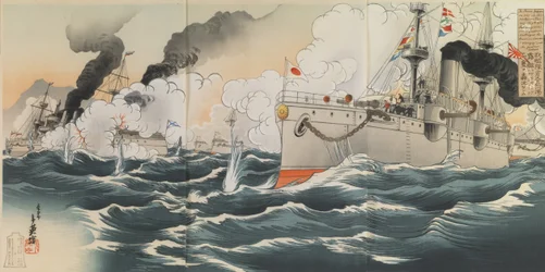 Stor sejr: Vores flåde sank to russiske skibe, henholdsvis Varyag og Korietz, den 9. februar 1904 ved havnen i Jinsen (Chemulpo)