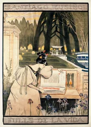 Plakatpræsentation af "Livets sider", serie af litografier, der illustrerer digte i prosa af Santiago Rusinol y (i) Prats (1861-1931)