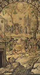 Erobringen af Mexico af Hernan Cortes par Gonzalez, Miguel og Juan (aktiv Slutningen af det 17. århundrede). Olie på træ, størrelse: 97x53