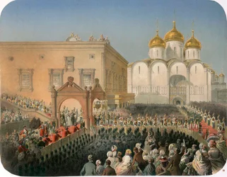 Procession af tsarina Alexandra Feodorovna til Dormition-katedralen, Moskva, 1856