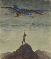 Skyttens tegn (fra kredsløbet ""Zodiac") af Ciurlionis, Mikalojus Konstantinas (1875-1911). Tempera på papir, størrelse: 35,3x30,1