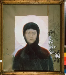La Vierge (Jomfruen) - Værk af Mikhail Alexandrovich Vrubel (Vrubel) (1856-1910), gouache på papir
