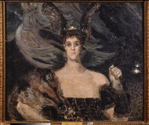 Valkyrien, portræt af kunstneren og skytsgrevinde Maria Tenisheva (Valkyrien, portræt af kunstneren og skytsgrevinde Maria Tenisheva) - Maleri af Mikhail Alexandrovich Vrubel (Vrubel) (1856-1910), olie på stof