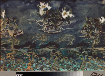 Nenuphars (nympheas) (Vandlillier) - Mikhail Alexandrovich Vrubels (Vrubel) værk (1856-1910), akvarel og gouache på papir, russisk kunst fra det 19.-20. århundrede, art nouveau - Statsmuseet Abramtsevo Estate, Moskva
