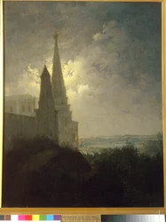 Udsigt over Moskvas Kreml og Zamoskvorechye om natten af Bocharov, Mikhail Ilyich (1831-1895). Olie på lærred