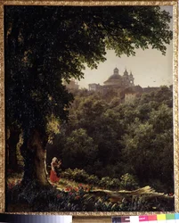 Aricia, pres de Rome (Italien) (Ariccia, nær Rom). Maleri af Mikhail Ivanovich Lebedev (1811-1837), olie på lærred