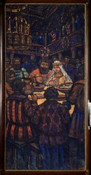 Storhertug Vladimir I Svyatoslavichs bryllup (kendt som den store eller røde sol, 958-1015) (The Wedding of the Grand Duke Vladimir I Svyatoslavich) Bryllupsbanketscene - Maleri af Mikhail Nikolayevich Yakovlev (1880-1942), olie på lærred, omkring 1920