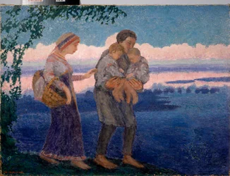 Evening Homecoming - Maleri af Mikhail Nikolayevich Yakovlev (1880-1942), olie på lærred