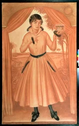 Portræt af kunstnerens hustru - Værk af Alexander Yevgenyevich Yakovlev (1887-1938), sort kridt og sangvin på papir, omkring 1917, russisk kunst fra det 20. århundrede, modernisme - Statens russiske museum, Sankt Petersborg
