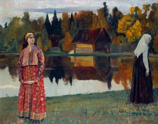 ""Pres du lac"" (Ved søen) Peinture de Mikhail Nesterov (1862-1942)