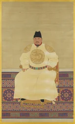 Et siddende portræt af Ming-kejseren Taizu (silke)