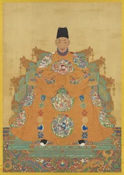 Portræt af kejser Wu-tsung fra Ming-dynastiet (hængende skriftrulle, blæk og farver på silke)