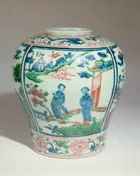 Swatow polykrom ægformet krukke, slutningen af 1500-tallet (keramik)