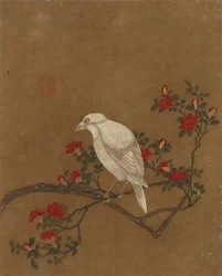 Ti billeder af fugle og blomster (farve på silke)