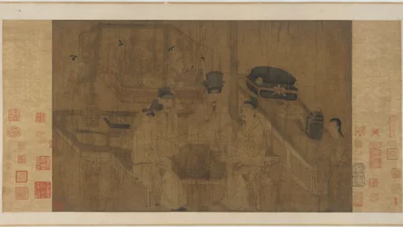 The Double Screen: Emperor Li Jing Watching his Brothers Play Weiqi (blæk & farve på silke)
