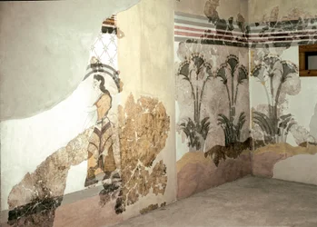 Minoisk kunst: «Kvinden med liljer». Fresko fra Akrotiri på Santorini. 16. århundrede f.Kr. Athen, Det Nationale Arkæologiske Museum