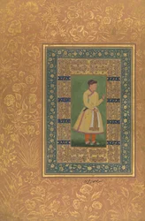 Portræt af Zamana Baig, Mehbat Khan, Folio fra Shah Jahan Album, Recto: Ka. 1610. Skabere: Mir 