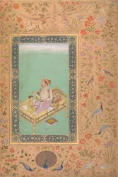 Kejseren Shah Jahan med hans søn Dara Shikoh, Folio fra Shah Jahan Album, Verso: Ca.1620