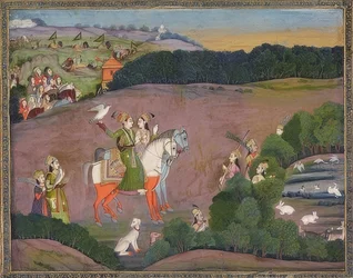 Baz Bahadur og Rupmati på falkejagt. Omkring 1735