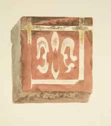 Flise fra gulvet i Bristol Cathedral, der viser en Fleur-de-Lis