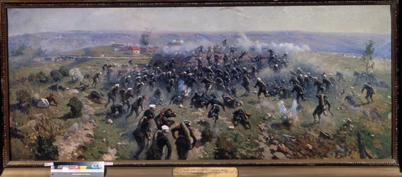 Russisk-tyrkisk krig: Slaget ved Gorni Dubnik, 24. oktober 1877 (Slaget ved Gorni Dubnik den 24. oktober 1877). Maleri af Mitrofan Borisovich Grekov (1882-1934), olie på lærred