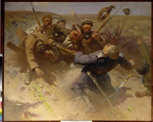 Et modangreb på Tsaritsyn i 1919 - Et modangreb på Tsaritsyn i 1919 - Maleri af Mitrofan Borisovich Grekov (1882-1934), olie på lærred