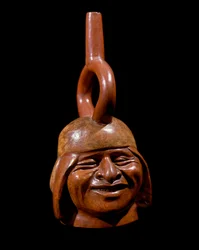 Før colombiansk kunst, mochica civilisation (grim, Mochica): antropomorf vase kaldet af den leende mand. 200 f.Kr.-700 e.Kr. Lima, Nationalmuseet for antropologi og arkæologi, Peru